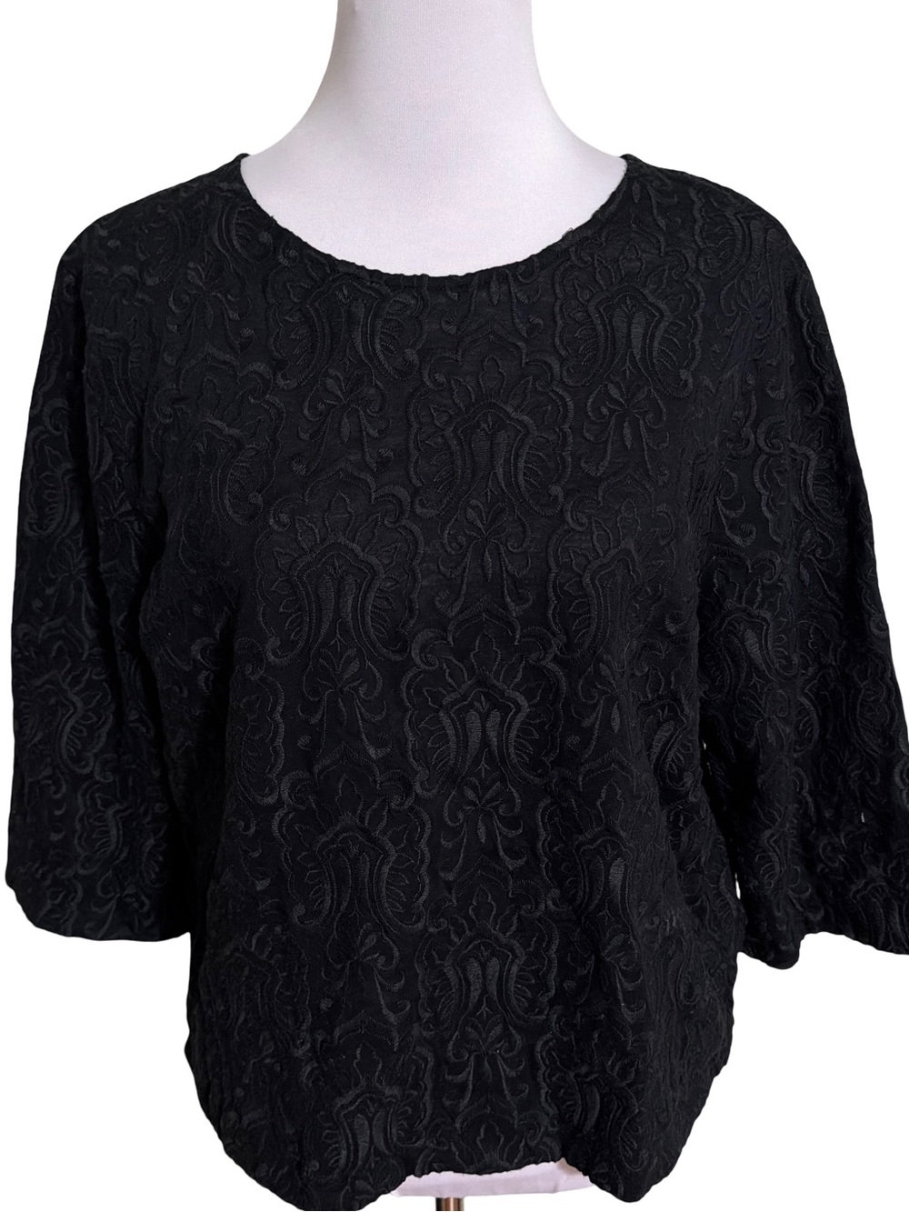J. Crew Black Textured Blouse Scoop Neck